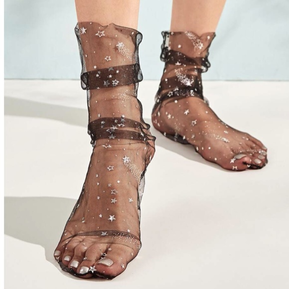 Star pattern black mesh socks - Picture 1 of 4